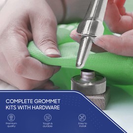Tarps Now ® Grommet Tool Kit #5 (5/8" Hole) with Grommet Die Cutting Punch, Small Cutting Board, and Paired Sets of Grommets and Washers for Tarp Repair or Addition (18ct), Nickel Finish