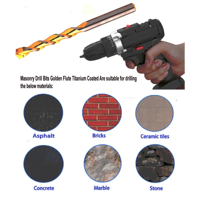 HF Masonry Drill Bit Set 5/16" Carbide Tip Titanium Drill