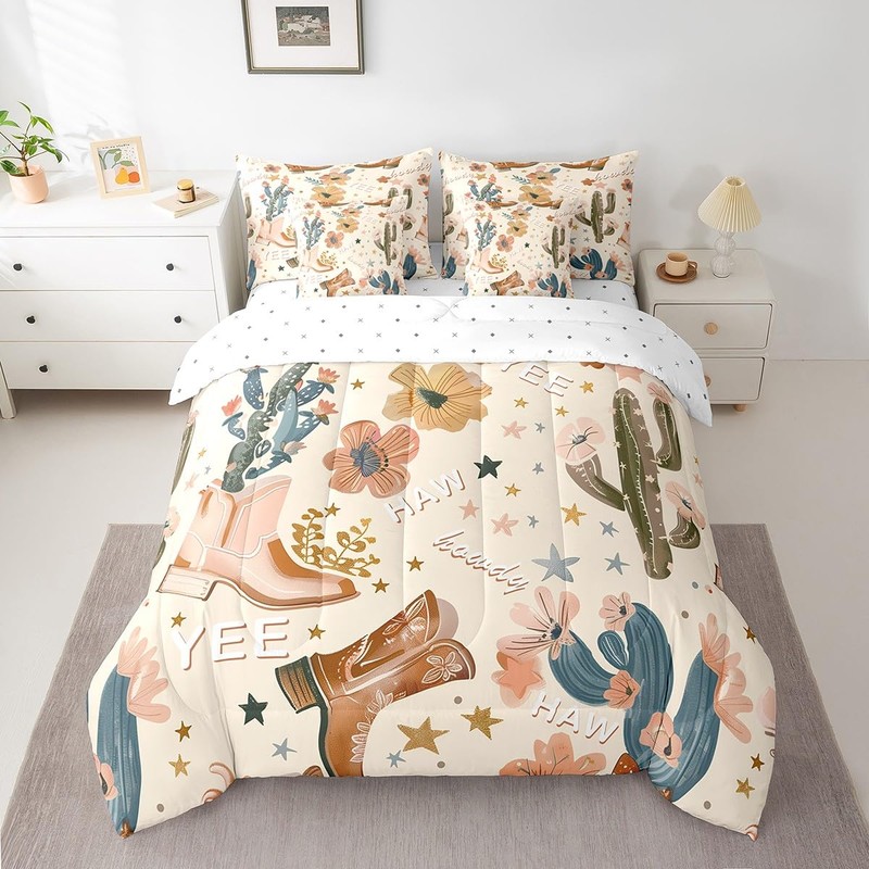 Manfei 7pcs Cowgirl Comforter Set Full Size, Country Western Cowboy