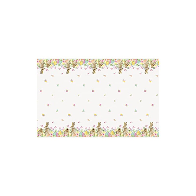 Unique 24813 Plastic Tablecloth-2.13 m x 1.37 m-Watercolour Pastel Easter