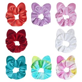 8 Pcs Cute Cat ears Scrunchies for hair band Assorted Colors, Ideal for Girls hair band (Multiple colors, One size)