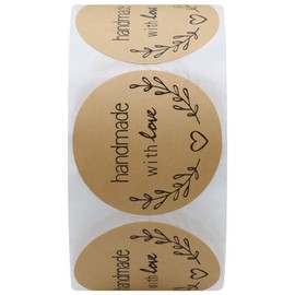 Hybsk Natural Kraft Olive Branch Handmade with Love Stickers 1.5" Round Total 500 Labels on a Roll