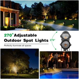 JIAQIYAN Outdoor Landscape LED Lights 10W Outdoor Lighting 3000K Warm Light with Stand & COB Led Spotlights for Yard Lawn Flag, 1000LM Waterproof Landscape Lighting 5.9 FT Plug Cord
