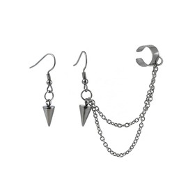 Retro Long And Short Rivet Earrings Ear Clips Fashion Goth Punk Tassel Earrings (silver)