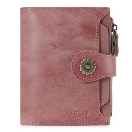 HKCLUF Wallet Women Small,Leather Bifold Womens Wallet,RFID Blocking Small Wallet for Women,Card Holder Wallet Ladies With Zip Coin Pocket(pink)