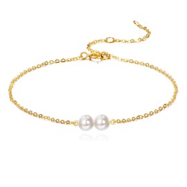 KECHO 14K Real Gold Freshwater Cultured Pearl Bracelet 14K Solid Gold Jewelry Anniversary Birthday Gifts for Women, Normal, Yellow Gold, no gemstone