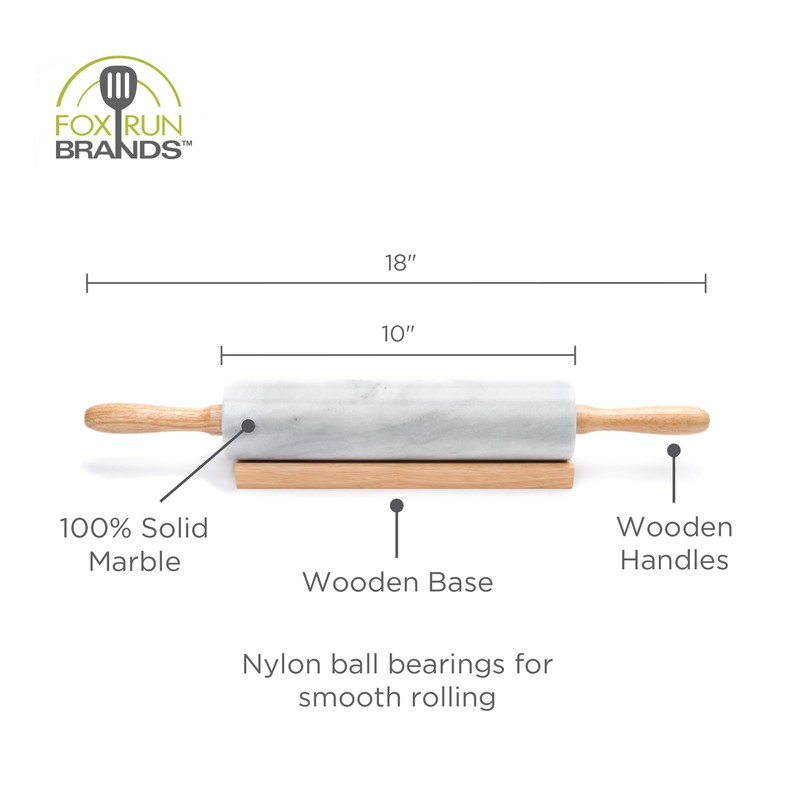Fox Run Polished Marble Rolling Pin with Wooden Cradle, 10-Inch