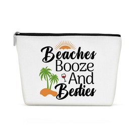 Funny Beach Makeup Bag, Sunshine Beach Bag Best Friend Summer Cosmetic Bag for Women Bridesmaid Bride Sister Girls Trip Favors Weekender Birthday Christmas Bachelorette Party Friendship Gifts White