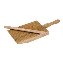 Tredoni Professional Gnocchi/Garganelli Wood Paddle Slanted Ridge Board Pasta Maker + Stick, 9x12.5 cm