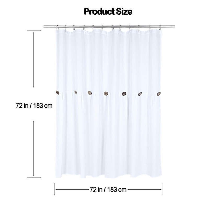 DOSLY IDÉES Farmhouse Shower Curtain, White Cloth Button Curtain, Cotton