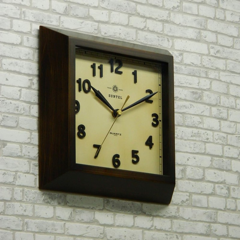 Santeru QL696-AN Square Wall Clock, Antique Brown, Made in Japan