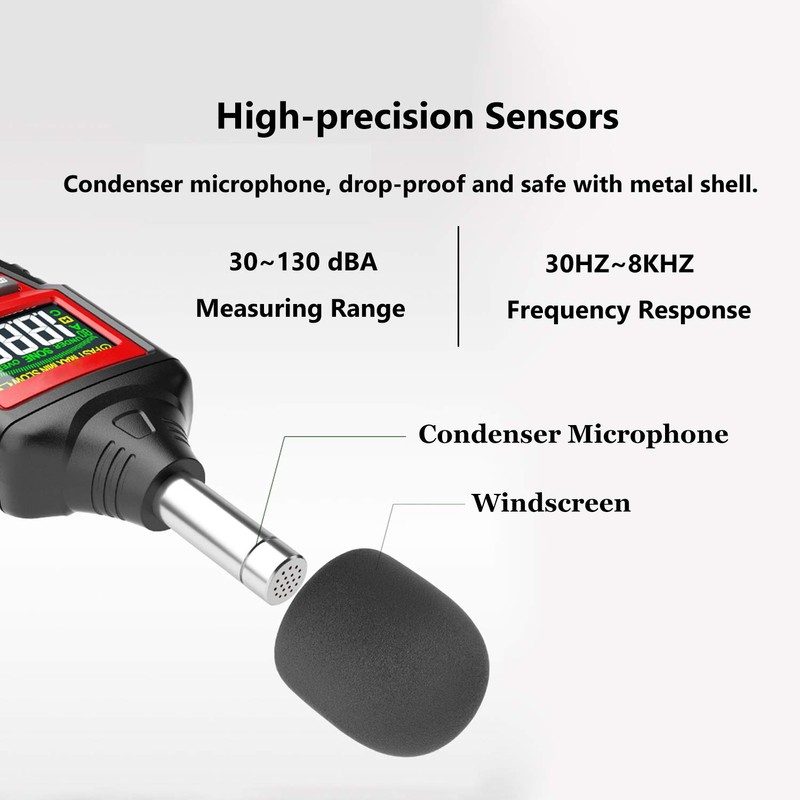 AUTENS Decibel Meter, Digital Sound Level Meter 30-130dB(A) Range with