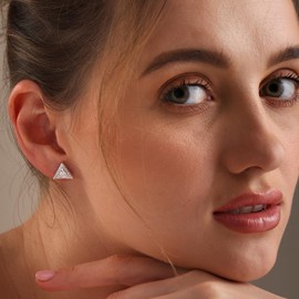 LeCalla 925 Sterling Silver Trillion-Cut Cubic Zirconia Stud Earrings for Women | Sparkling White CZ Studded Triangular Zirconia Earring Studs | Women's CZ Studs Earrings 10MM