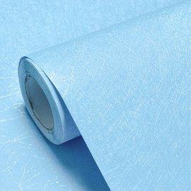 Cohoo Home Blue Peel and Stick Wallpaper Silk Solid Light Blue Contact Paper for Walls Embossed Textured Self-Adhesive Removable Wallpaper Bedroom Bathroom Waterproof Drawer Liner 15.7inW 118inL