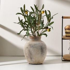 PORCER Ceramic Rustic Farmhouse Flower Vase, 6 Inch Cute Boho Vase for Home Decor, Terracotta Vase for Living Room, Table, Shelf, Mantel Decoration, Farmhouse, Gray
