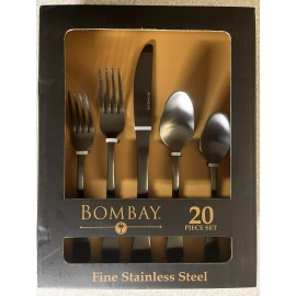 Bombay GENEVA 20 pc Fine Stainless Steel Black Flatware Set Service for 4
