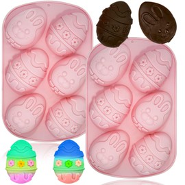 2 Pack Easter Egg Molds Silicone Large, 3D Easter Egg Mold with Bunny Shape Silicone Treat Mold for Chocolate Candy Baking Muffin Cupcake Jello Soap Bath Bomb Ice Cube Candles