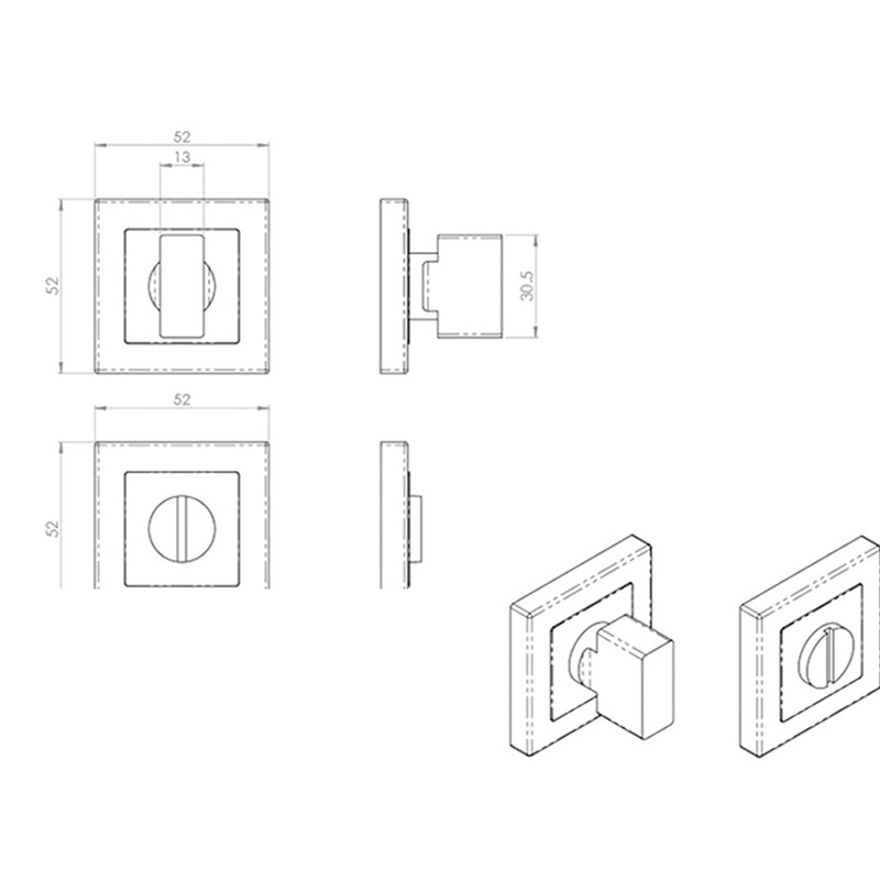 Thumbturn Lock and Release Handle - Concealed Fix Square Rose