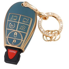 WSAuto Key Fob Cover No Cap Cover with Metal Keychain Compatible with Chrysler Town and Country Dodge Grand Caravan Car Keyless Entry Remote Control Accessories Soft Case Shell Blue