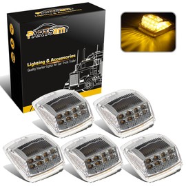Partsam 5pcs 17 LED Clear Lens 5 * 3.75" Amber Cab Marker Top Roof Running Truck Cab Light Waterproof Top Reflective Lights Compatible with Peterbilt/Kenworth/Freightliner/Mack/