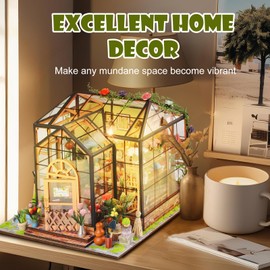 DIY Miniature House Dollhouse with Furniture: Wooden Greenhouse Kitchen Kits with Light, 3D Puzzles Mini Wooden House Model Miniature Furniture Diorama Birthday Gifts for Adults Children 14