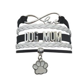 HHHbeauty Pet Dog Mom Paw Bracelet Infinity Love Memorial Paw Charm Bracelet For Dog Lovers (Black and White)