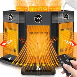 Space Heater, Space Heaters for Indoor Use with Humidifier/Sensor/ECO/3D Flame Effect/Thermostat/Timer/Oscillating, PTC Fast Electric Heaters, Quiet Portable Room Heaters for Bedroom/Office/Home