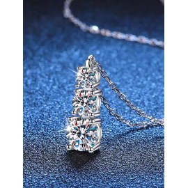 925 Silver Moissanite 1.8 Carats Rising Collarbone Necklace Feminine High-End Best Gift for Girlfriend or Best FriendColor: Silver, Length: 45cm