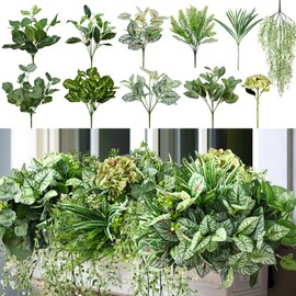 Pinenoya 20Pcs Artificial Fake Greenery Plants Outdoor UV Resistant Faux Boxwood Shrubs Grass Plants for Indoor Outside Home Garden Front Porch Window Box Backyard Wedding Farmhouse Décor