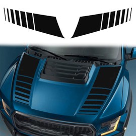 ramuel Compatible with 2PCS Car Hood Cover Vinyl Stripe Stickers Racing Stripes Auto Bonnet Hood Bumper Decoration Decals Graphics Accessories for Pickup Truck Universal (Black)