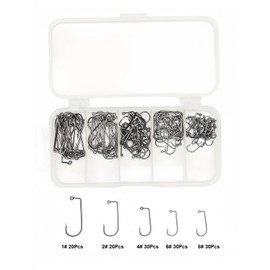 Jig Hooks Set 90 Degree Barbed Fishing Hooks Aberdeen Short Shank Fishing Hooks Black 9147 Jig, 130Pcs