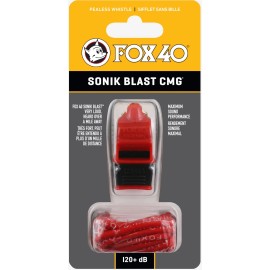 Fox 40 Sonik Blast CMG 3-Chamber Pealess Whistle + Lanyard, Red/Black
