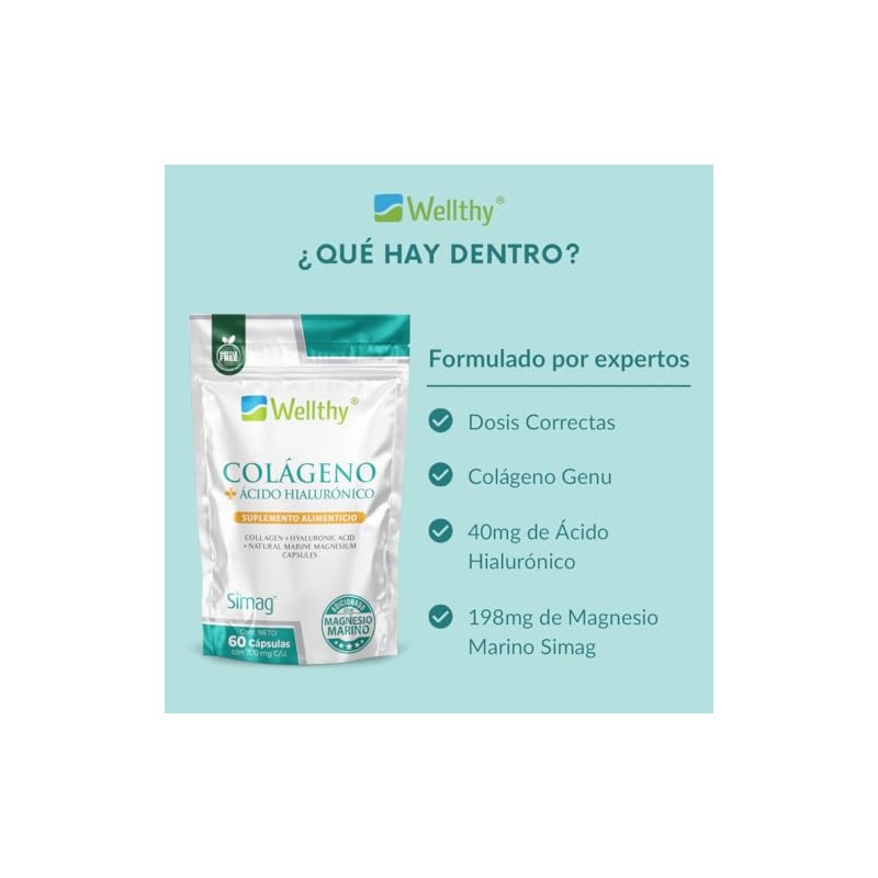 Wellthy Colageno Magnesio Acido Hialuronico Capsulas 100 Natural Peptidos Hidrolizado