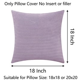 Demetex Purple Throw Pillow Covers Soft Plush Pillow Cases 18x18 Modern Striped Corduroy Pillow Covers for Dining Room Living Room Balcony Chair, 18 x 18 inch, Lavender