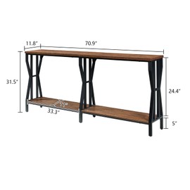 HOMISSUE Sofa Console Table, 70.9" Extra Long Sofa Table with 2-Tier Storage, Industrial Narrow Console Tables Behind Couch, Hallway Table for Entryway, Living Room, Rustic Brown