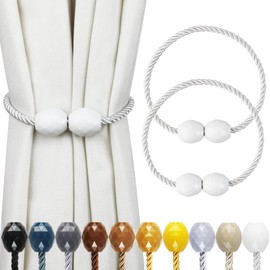 Porlau Strong Magnetic Curtain Tiebacks White 2 Pack Decorative Tie Backs Outdoor Curtain Rope Tiebacks Elegant Curtain Holdbacks for Drapes