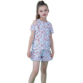 Conjunto corto de verano para niña, conjunto de algodón corto, sin mangas, playera sin mangas, pantalones cortos, pantalones cortos, 2 piezas, 2-7 años, Sj235#bluefloral, 3 Años