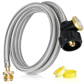 Aekops 6 FT Propane Hose Adapter 1lb to 20lb Converter with Gauge, Stainless Steel Braided Buddy Heater Propane Hose Compatible with Portable Heaters, Tabletop Griddle, Coleman Stoves, Weber Q Grills