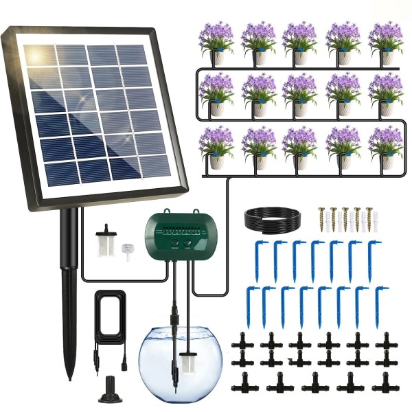 AnseTo Eco-Friendly Solar Irrigation Kit 2W, 15 Drippers Automatic Watering