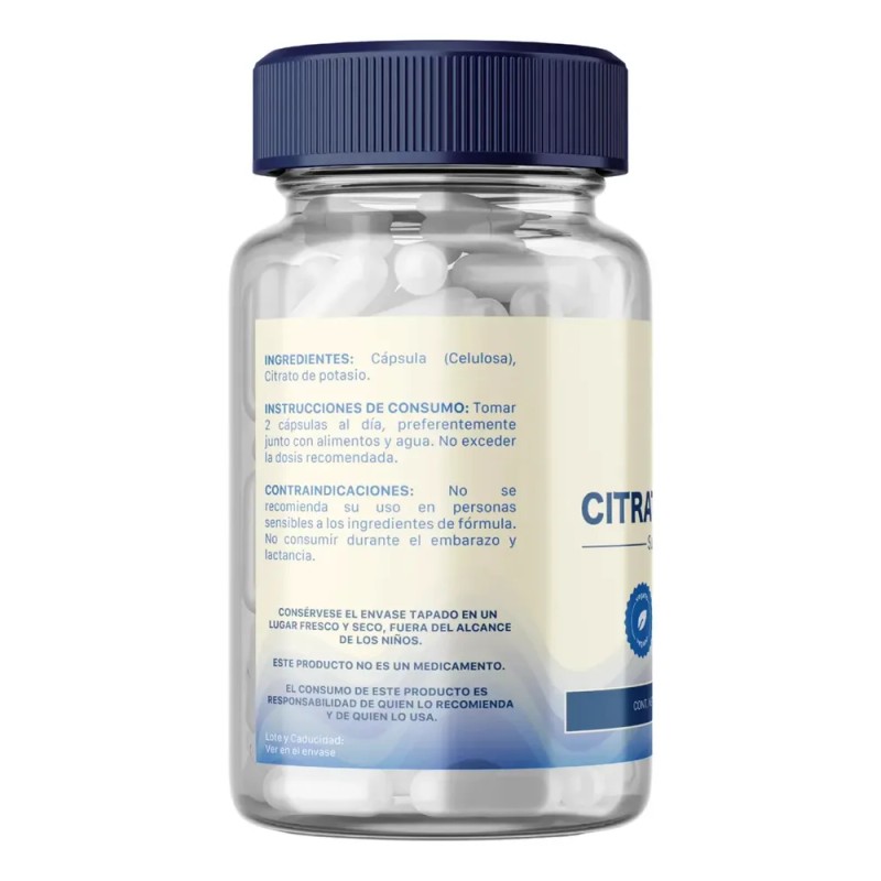 Citrato De Potasio 100 Cápsulas 500mg Calidad Premium, Natural Vegano