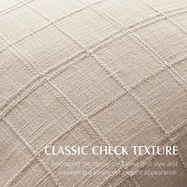 Foindtower Set of 2 Decorative Linen Check Throw Pillow Covers Neutral Farmhouse Vintage Cushion Covers Modern Boho Home Decor For Sofa Chair Couch Bedroom Living Room Outdoor,22×22 Inch,Natural Linen