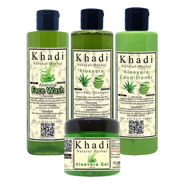 Khadi Natural Herbal Aloevera Combo Kit (Aloevera Shampoo, Aloevera Conditioner,