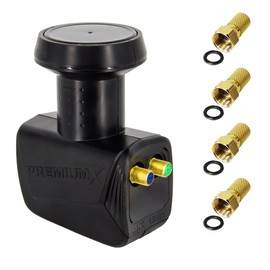 PremiumX Twin LNB Black SAT Direct Connection 2 Subscribers Satellite TV Signal Converter DVB-S2 HD 4K with 4x F-Connector