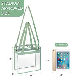 BAGAIL Clear Bags Stadium Approved Clear Tote Bag with Zipper Closure Crossbody Messenger Shoulder Bag with Adjustable Strap(12 Inch X 12 Inch X 6 Inch, Matcha Green)