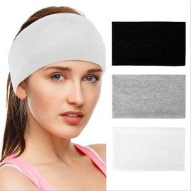 Hebterrka Pack of 3 Extra Wide Headbands for Women, Thick Hair Bands for Women's Hair, Stretchy Fabric Headbands, Non-Slip, Sports Headband for Women