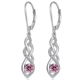 jiamiaoi 18K White Gold Plated Heart Earrings Silver 925 Hanging Sterling Silver Earrings Infinity Earrings Long Hanging Women's Diamond Earrings Silver Hanging, Sterling Silver