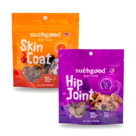 SuchGood Hip and Joint + Skin and Coat Dog Treats - Support Chews for All Breed Sizes and Ages, Glucosamine and Chondroitin + Salmon and Flaxseed Oil (Chicken Flavor, 2 Packs)