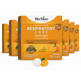 Herbion Naturals Respiratory Care Lozenges, Sugar-Free Herbal Blend for Throat Comfort & Respiratory Wellness, 18 Lozenges, Pack of 6, No Added Colours (Orange)