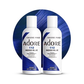 Adore Semi Permanent Hair Color (112 Indigo Blue) | Vegan & Cruelty-Free Blue Hair Dye | No Ammonia, No Peroxide, No Alcohol | 4 Fl Oz Each (Pack of 2)