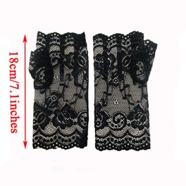 monochef Women Short Lace Gloves Sunblock Fingerless Bridal Wrist Floral Opera Evening Party Wedding Tea Prom Cosplay 1920s for Ladies and Girls, Black (Black)